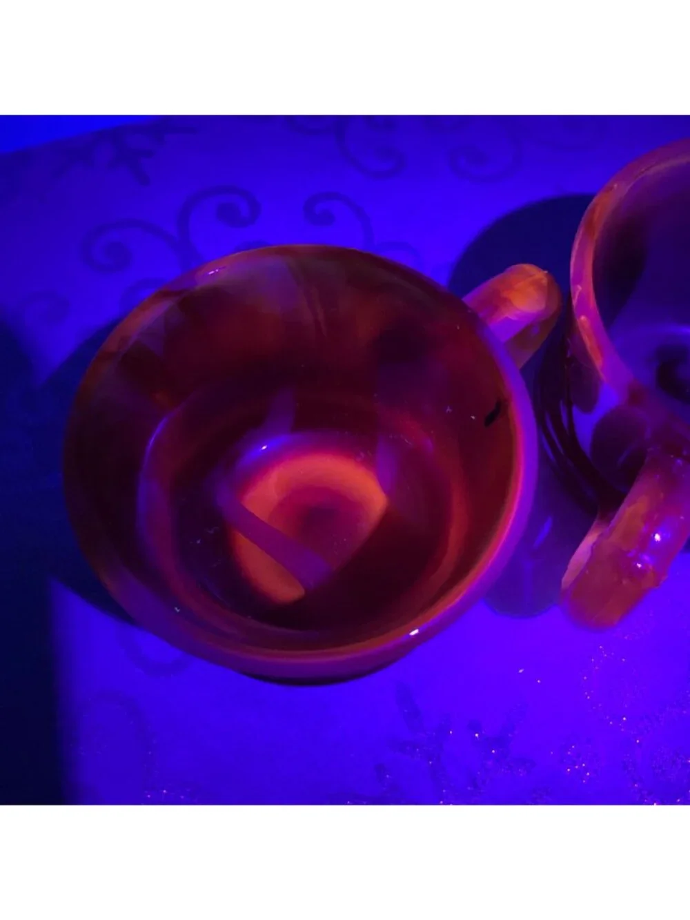 Vintage Amberina Cadmium Glass Set/2 Cupos UV Reactive Tiny Chip